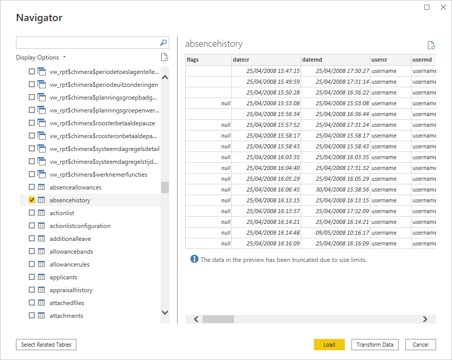 Database table navigator