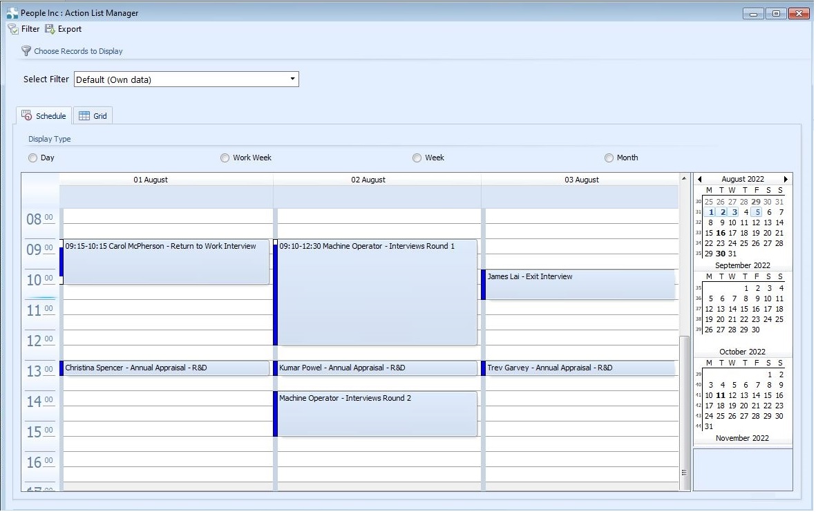 Diary tool to manage appointments, tasks and activities
