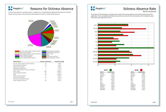 Reports showing charts, graphs and tables generated by the People Inc HR system