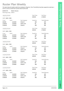 Roster plan weekly