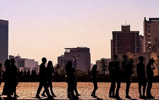 Queue of employees return to work